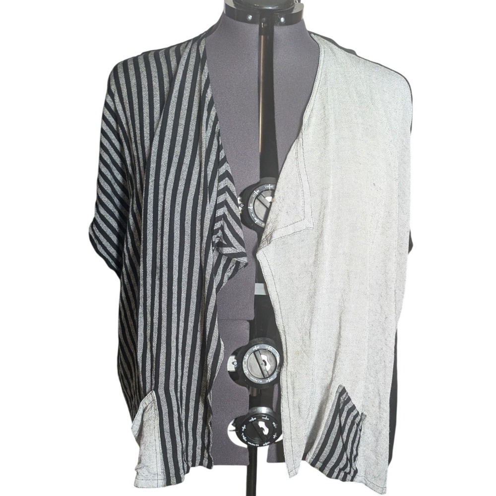 Dairi Plus Size Lagenlook Colorblock Striped Open Cardigan Vest Plus One Size